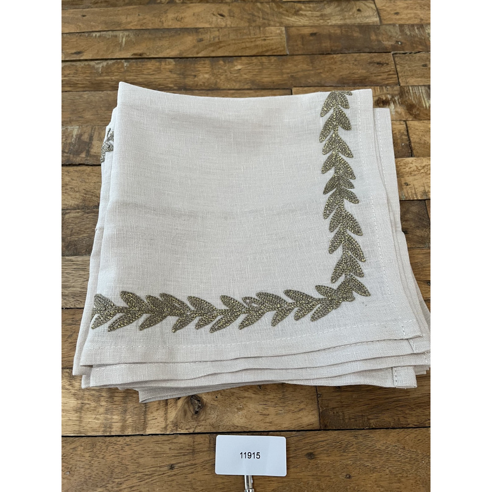 Allen + Roth Embroidered Linen Napkins Set of 6 Beige with Gold Leaves - Picture 12 of 13